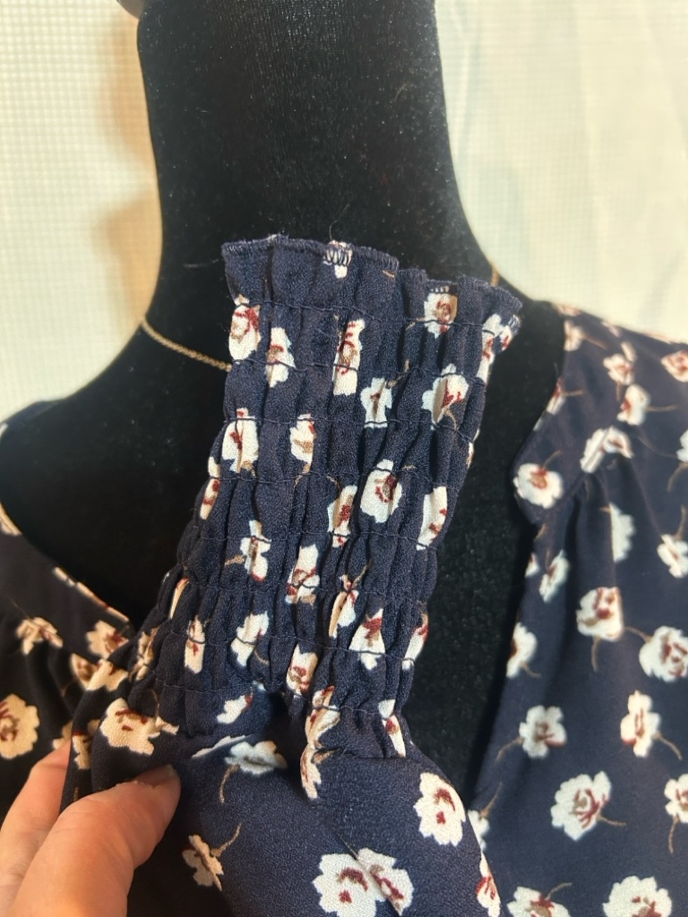 Maurices Navy Floral V-Neck Long Sleeve Blouse - Picture 2 of 6
